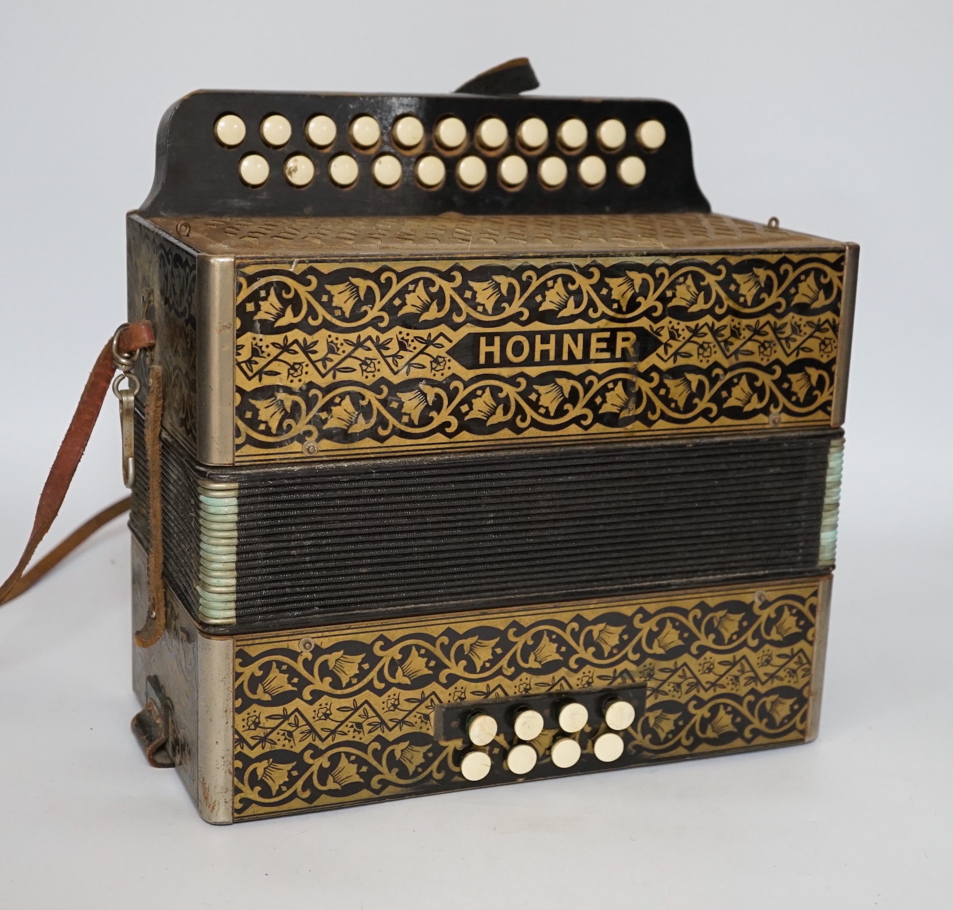 A Hohner accordion with Bakelite buttons
